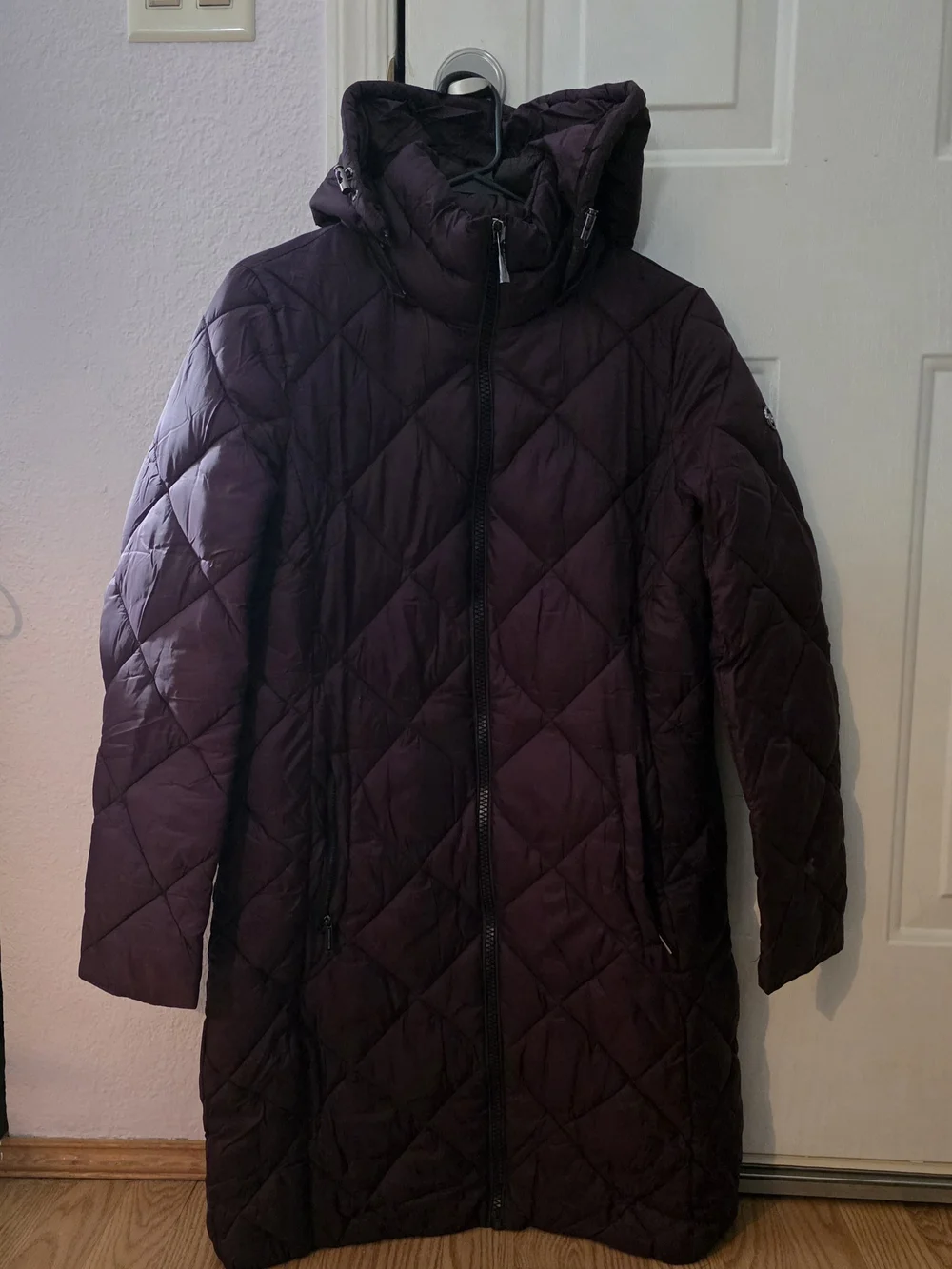 Michael Kors Small  Hooded Quilted Long Puffer Coat - Plum